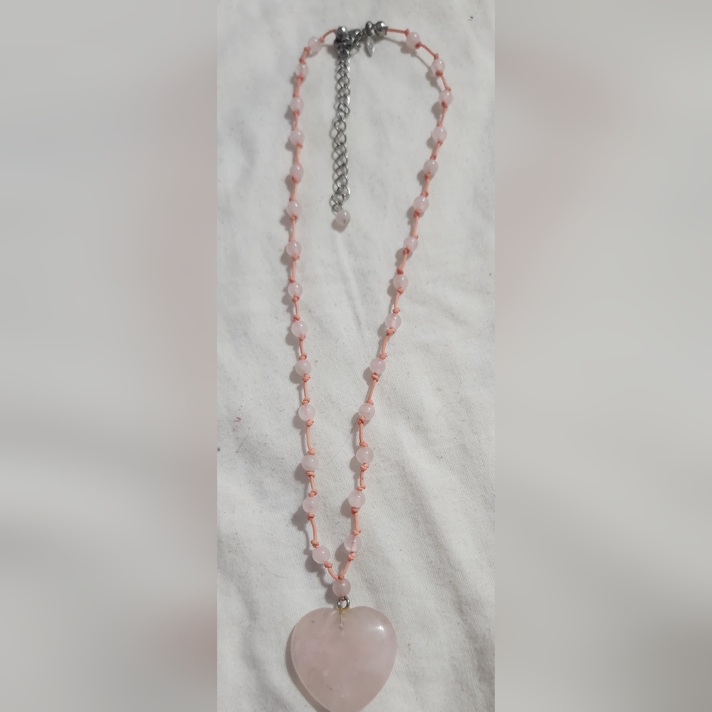 Vintage Avon Rose Quartz Heart Beaded Necklace